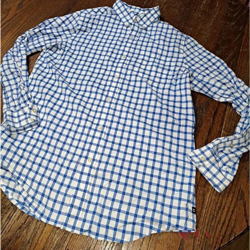 Medium Chaps Blue White Long Sleeve Button Front Dress Shirt with Collar